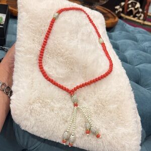 Vibrant Red Beaded Necklace with Gold Accents